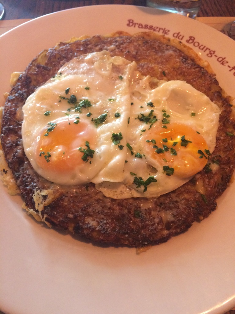 Potato & Cheese Rosti With Fried Eggs, Cafe Du Bourg De Four, Geneva, Switzerland