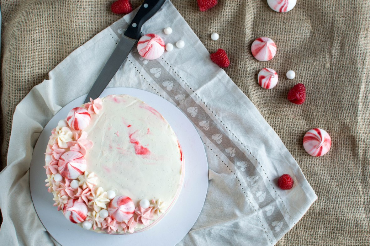 Vanilla And Raspberry Cake With Homemade Jam &amp; Meringue Kisses