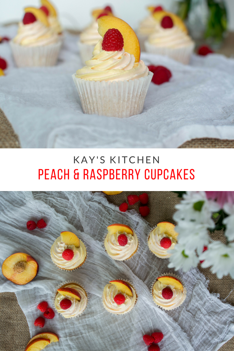 Peach &amp; Raspberry Cupcakes - Kay's Kitchen