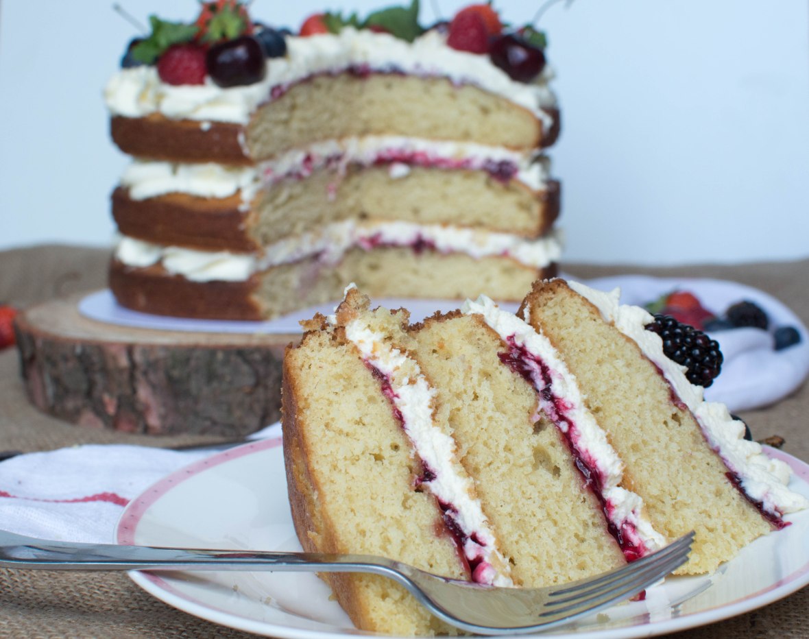 Slice Of Berries &amp; Cream Cake - Kay's Kitchen