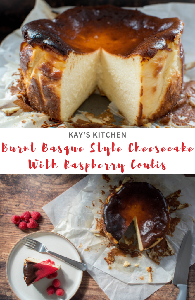 Burnt Basque Style Cheesecake With Raspberry Coulis - Kay's Kitchen